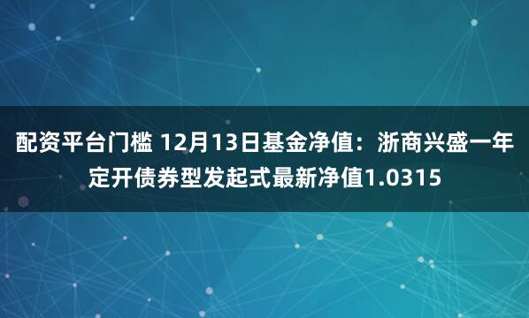 配资平台门槛 12月13日基金净值：浙商兴盛一年定开债券型发起式最新净值1.0315