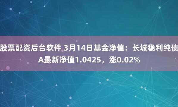 股票配资后台软件 3月14日基金净值：长城稳利纯债A最新净值1.0425，涨0.02%