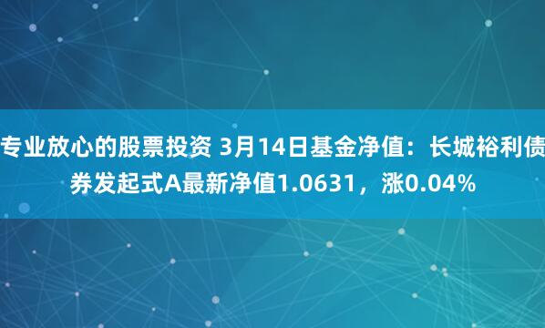 专业放心的股票投资 3月14日基金净值：长城裕利债券发起式A最新净值1.0631，涨0.04%